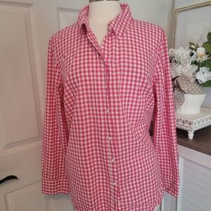 Crown & Ivy Pink Gingham Button-Down 100% Cotton Shirt 2X New